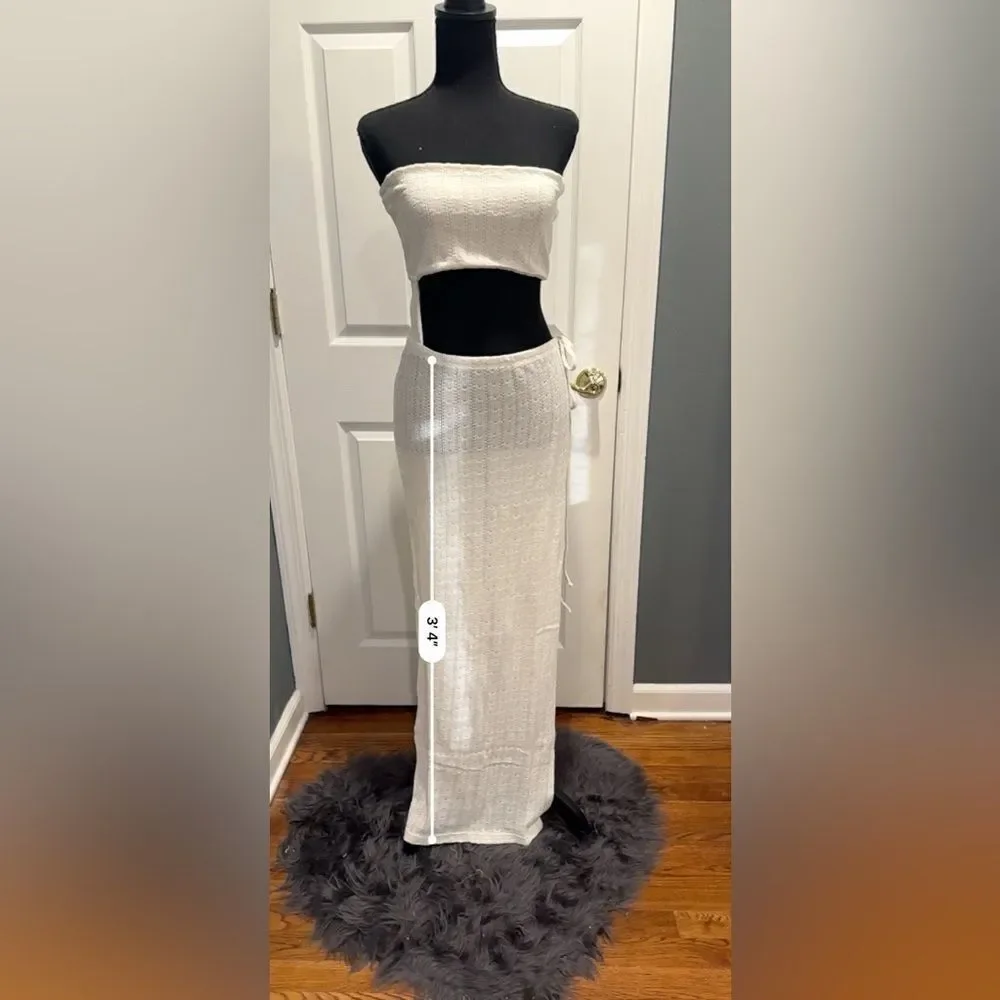 Cream Crochet bandeau cut out maxi beach dress in US size 6
